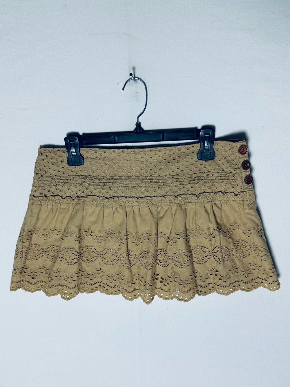Vintage Y2K American Eagle Boho Eyelet Lace Ruffle Micro Mini Skirt 8 Festival